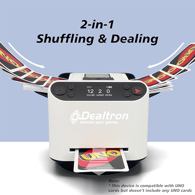 All-in-One Automatic Card Shuffler and Dealer,with 8 Remotes,Programmable Dealer,Card Shuffler 2 Deck,360° Rotation,Ultra Quiet,Rechargeable,up to 12 Players,for All Card Games (White&Black)