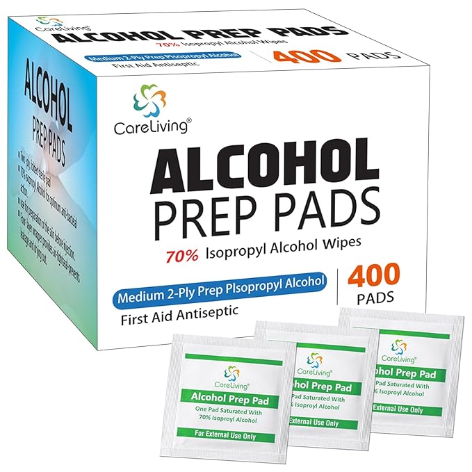 Alcohol Prep Pads with 70% Isopropyl Alcohol, 400 Pack, Medical-Grade, Individually-Wrapped, Isopropyl Cotton Swabs, Disposable, 2 ply