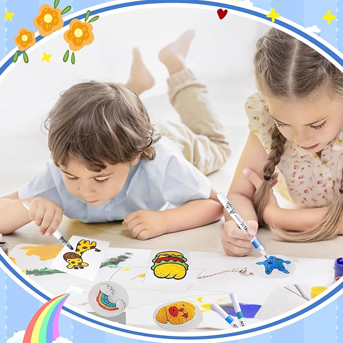 Magic Puffy Paint Kit,38Pcs Puffy Foam Texture Painting Kit,Including 18 Pcs Foam Texture Paper,12 Colors Acrylic Markers,2 Water Brushes,Magical 3D Drawing Sponge DIY Bubble Drawing Pens Art Supplies