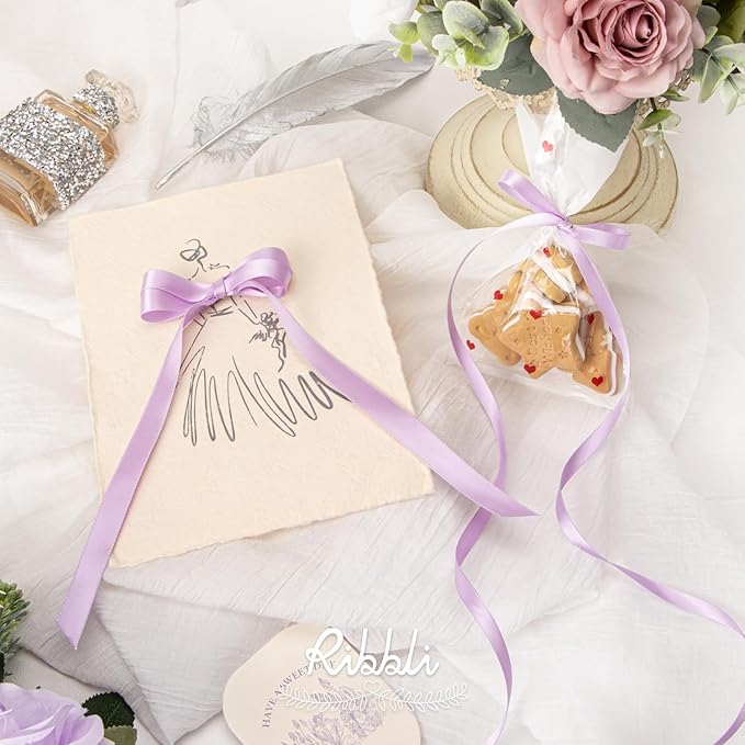 Ribbli Light Purple Satin Ribbon,Double Faced Satin 1/4 inch x Continuous 50 Yards,Light Orchid Ribbon Use for Bows Bouquet,Gift Wrapping,Wedding Decoration,Floral Arrangement