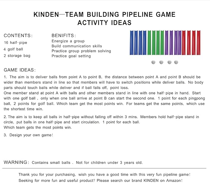 KINDEN Team Building Exercise Activities Pipeline Kit Group Games, Half Pipes Indoor Outdoor Ice Breaker Group Learning Team Work Youth Sports for Kids Teens, Children, Adults Competition Funny Games