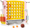 Ancaixin Giant 4 in-A-Row Connect Game Set, Adjustable Height Jumbo Yard Game with Basketball Hoop, Golf, Mesh Pocket & Ring Toss, Indoor Outdoor Family Backyard Party Game for Kids and Adults, Yellow