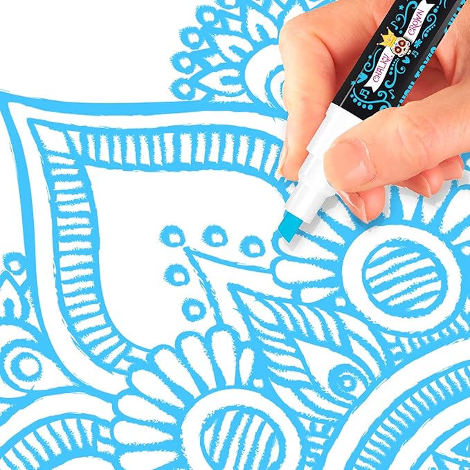 CHALKY CROWN Liquid Chalk Marker Pen - Dry Erase Marker - Chalk Markers for Chalkboard Signs, Windows, Blackboard, Glass - 6mm Reversible Tip (Blue, 5 Pack)