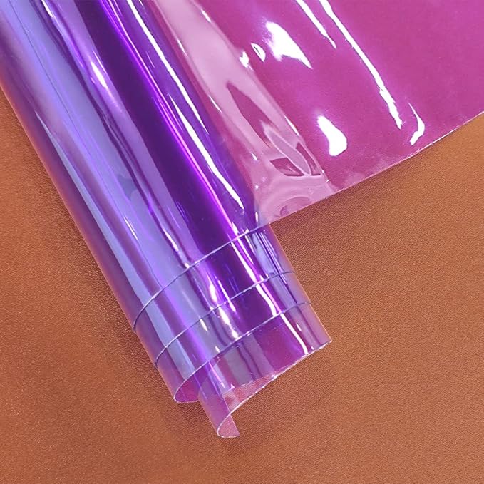 HYANG Purple Transparent PVC Super Clear Holographic Vinyl Faux Leather Sheets 1 Roll 12" x 47" (30cm x 120cm) for DIY Bows Earrings Bags DIY Crafts Making