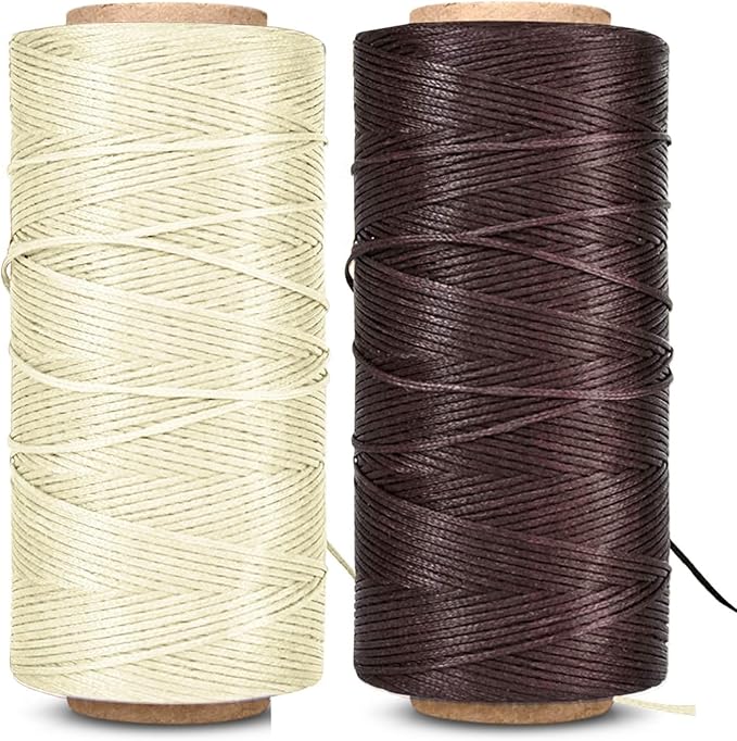 Flexzion Waxed Thread - 284 Yards (260 meters) 0.8mm 150D Polyester Wax Thread for Leather Sewing, Bookbinding, Stitching, Repairing, Beading, & DIY Projects (Beige)