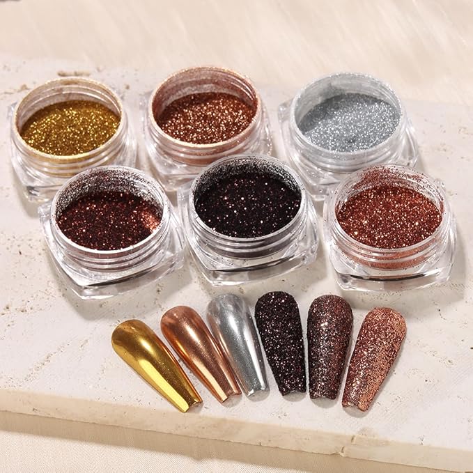 Chrome Nail Powder Metallic Mirror Effect Pigment Dust, Champagne Golden Ultra Fine Holographic Glitter Powder Reflective Pigment for DIY Gel Polish Nail Art, Resin Craft