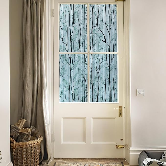 DKTIE Nature Pattern Rainbow Window Film Decorative Stained Glass Window Film Static Cling Films Easy Apply Removable Comes with Tools (U1747-Reeded Glass, 17.7" x 78.7")