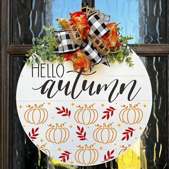 Fall Stencils for Painting on Wood 12” Autumn Stencils Hello Pumpkin Stencil Happy Thanksgiving Drawing Templates for Porch Sign Door Wreath Doormat
