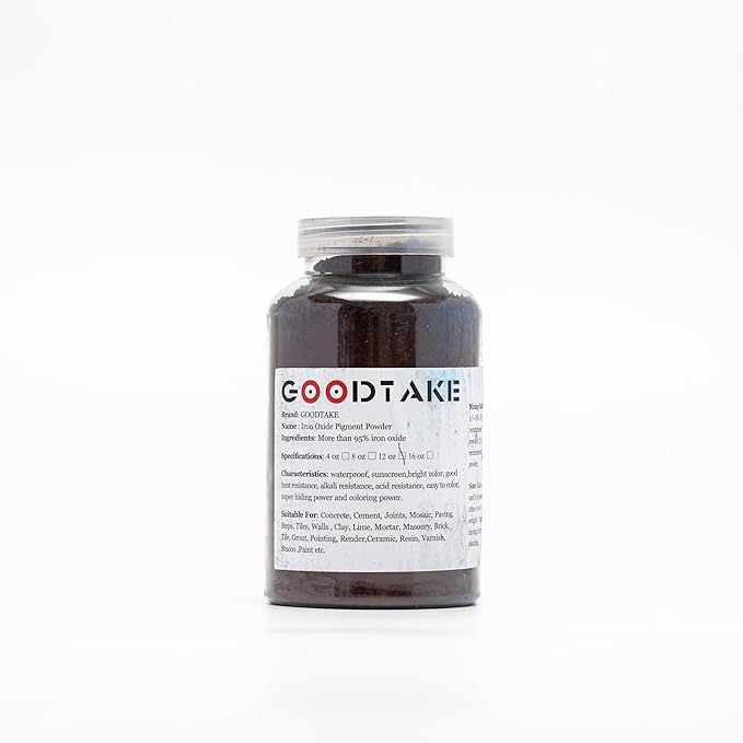GOODTAKE Concrete Pigment, Brown Iron Oxide Pigment Powder, Concrete Cement Dye Color Pigment for Mortar, Grout, Plaster, Tile,Colorant,Paint,Manually Paving Concrete Mold (Brown, 16 oz)