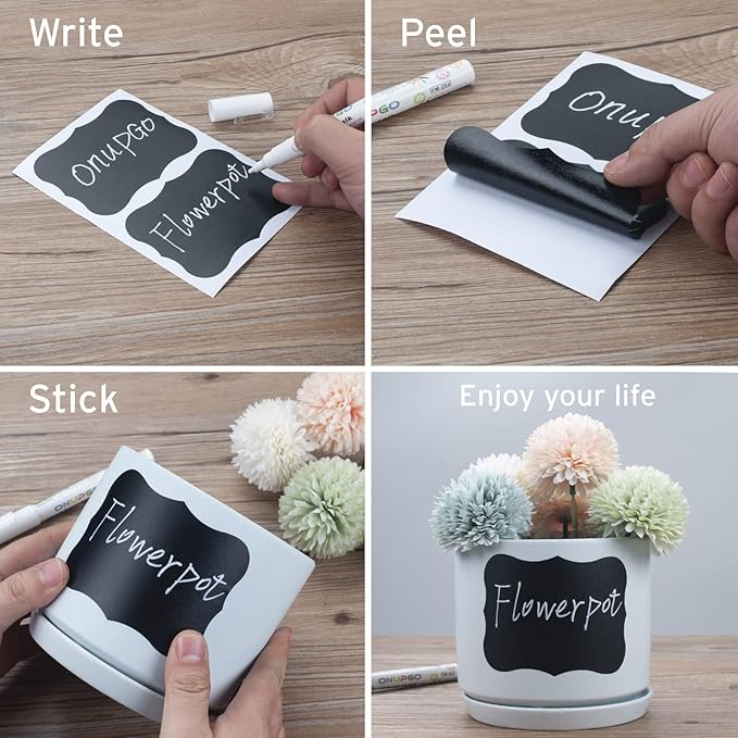 ONUPGO 20 Pack Chalkboard Labels, 4" x 3" Reusable Blackboard Stickers, Waterproof Chalkboard Sticker for Jars, Parties Decoration, Craft Rooms, Weddings, Storage, Organize Your Home & Kitchen