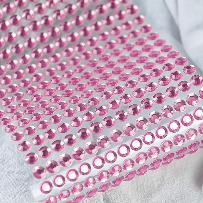 3090 Pcs 4 Sheets Rhinestone Stickers 3/4/5/6 mm Self Adhesive Craft Rhinestones Gems for Face Eyes Makeup Hair Body (Pink-3/4/5/6mm)
