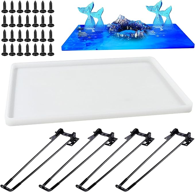 Large Silicone Molds for Epoxy Resin Table, 9 x 14 Inch Rectangle Resin Table Silicone Molds with Legs for DIY Art Home Decor, River Table, Cutting Board, Resin Art