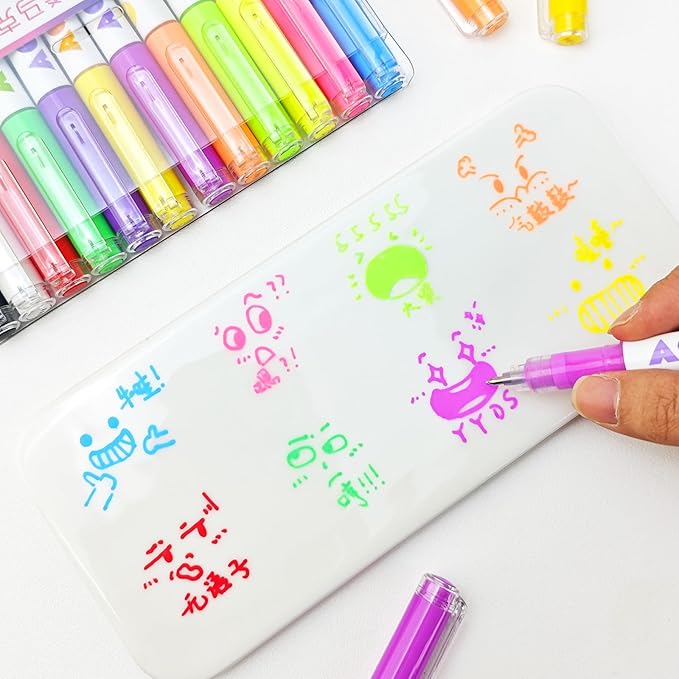 kander Direct Liquid Highlighter Acrylic Marker, 12 Colors Gel Pens with Bullet Tip, Strong Coverage, Large Ink Capacity, Multi-Purpose Paint Pens for Rock Painting, Crafts, DIY, Art Supplies