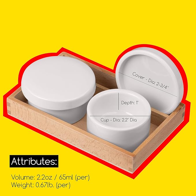 MEEDEN 2 Pack Porcelain Palette Cup, Ceramic Palette with Lid, Deep Well Oil Painting Cup, Artists Paint Water Cup, Oil Paint Dipper, Brush Wash Bowl with Beech Wood Tray