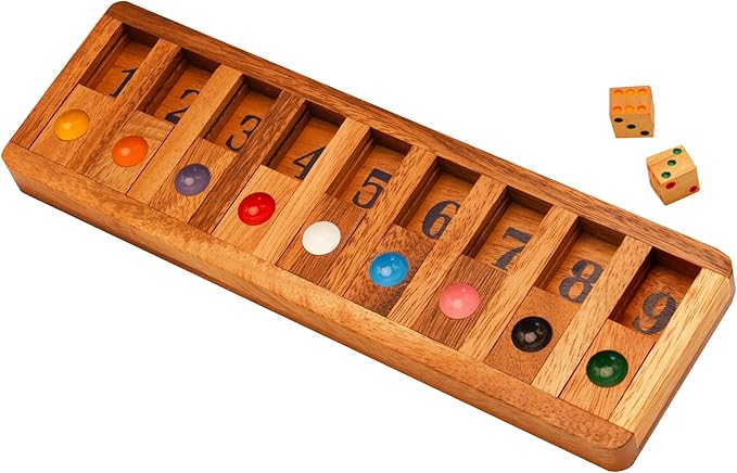 BSIRI Shut The Box Board Games with Math Kids Player Wooden Box of Brain Teaser Puzzles for Family Educational and Get Fun on Game to Teach Kids to Count on Math