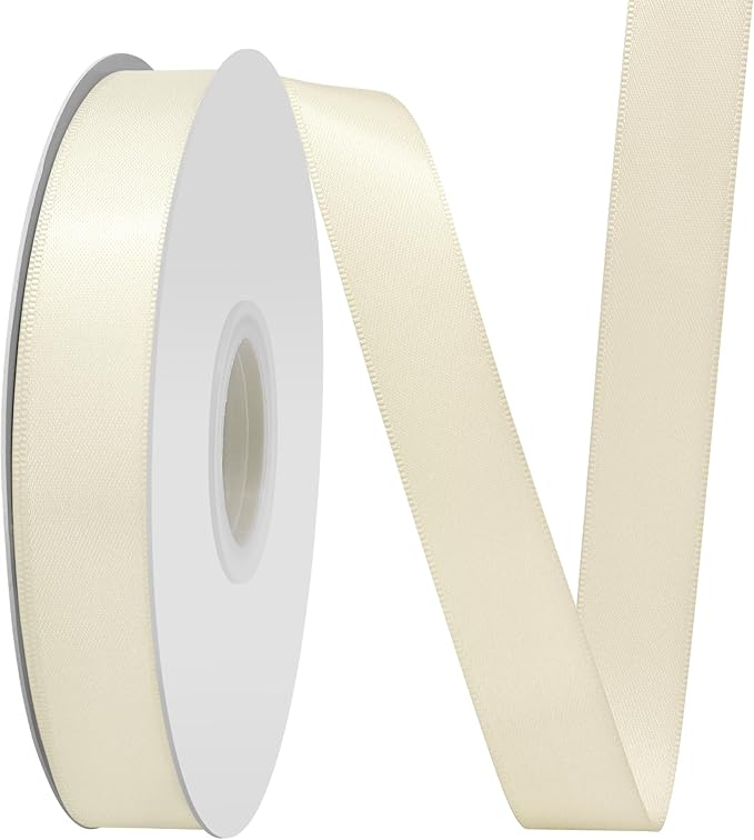 Cream Satin Ribbon 3/4" X 50 Yards Solid Color Double Faced Ribbons Perfect for Crafts Wedding Decor Bow Making Arts Sewing and More