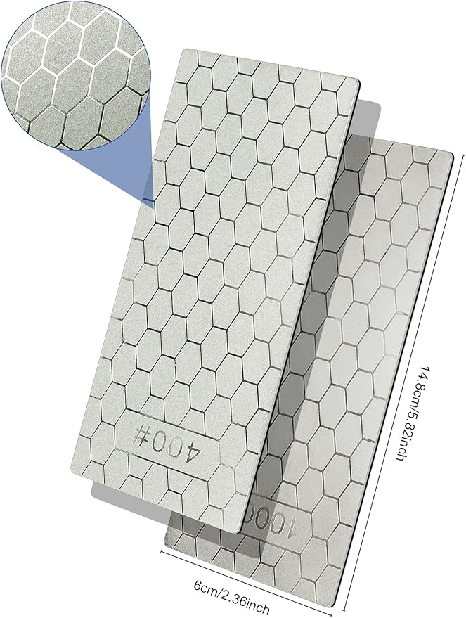 2PCS Diamond Sharpening Stone, Kalolary Knife Sharpener Stone Whetstone Honeycomb Surface Diamond Sharpener Plate with Non-slip Base for Pocket Knives Scissors, Outdoor Kitchen Tools (400/1000 Grit)