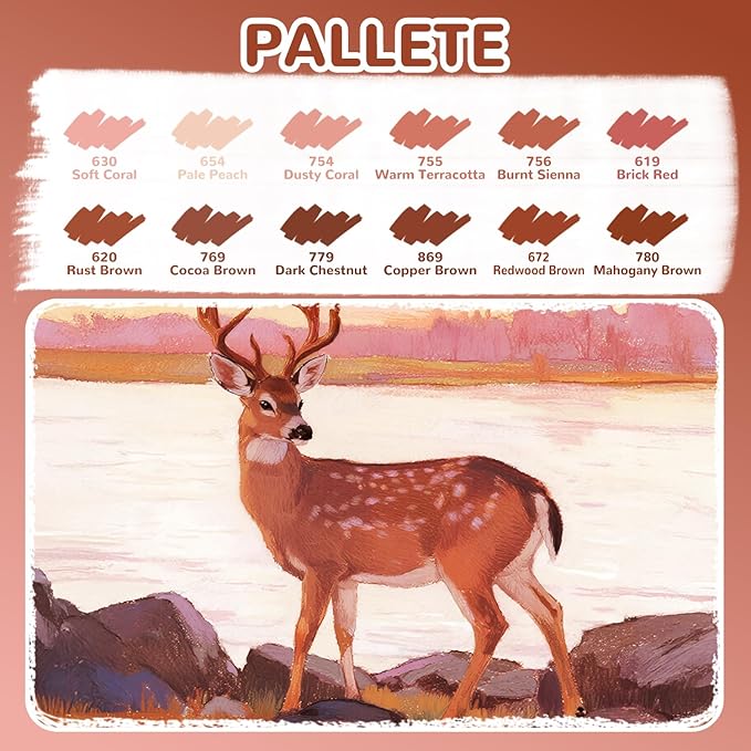 Guangna 12 Red Brown Series Acrylic Paint Markers Set, Brush Tip Acrylic Paint Pens for Rock Painting, Wood, Glass, Paper, Coloring Book, Ceramic, Canvas, DIY Crafts, Water-Based Ink