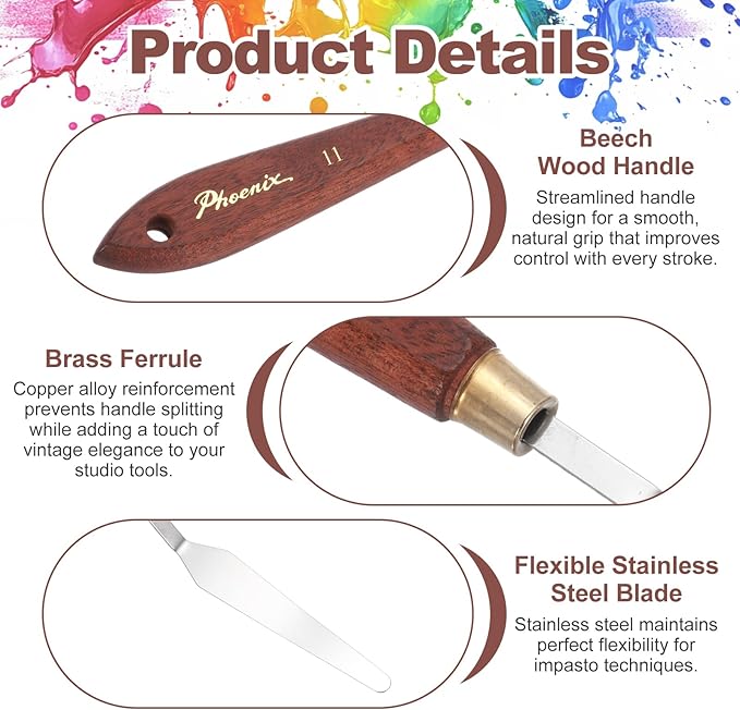 MECCANIXITY Pack of 1 Palette Knife No.11, 8.5" Long Palette Knives with Stainless Steel Flexible Spatula Pallet Knife and Wood Handle for Scraping, Mixing, Oil Acrylic Painting Canvas