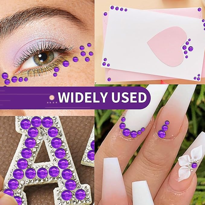 3090 Pcs 4 Sheets Rhinestone Stickers 3/4/5/6 mm Self Adhesive Craft Rhinestones Gems for Face Eyes Makeup Hair Body (Darkpurple-3/4/5/6mm)