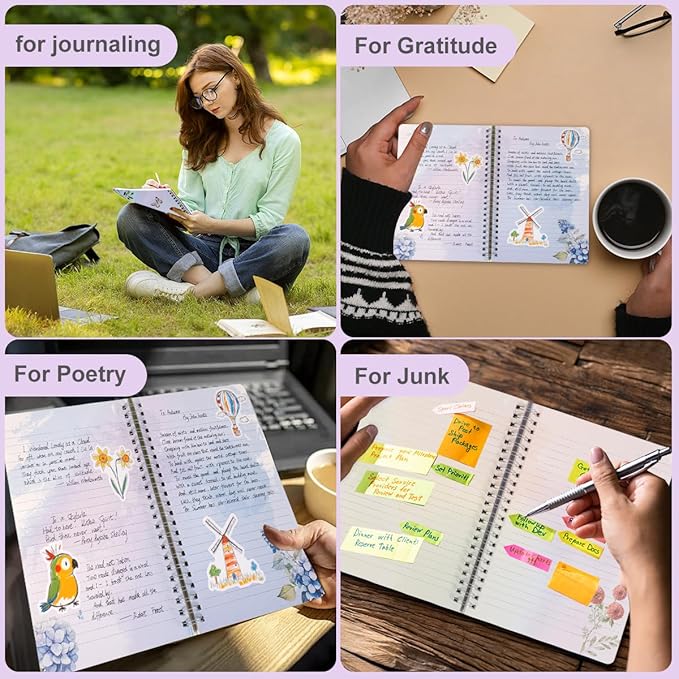SIIXU Floral Spiral Notebook - A5 College Ruled Journal with 160 Colorful Pages for Poetry, Work Notes & Daily Writing, Blue, Hardcover