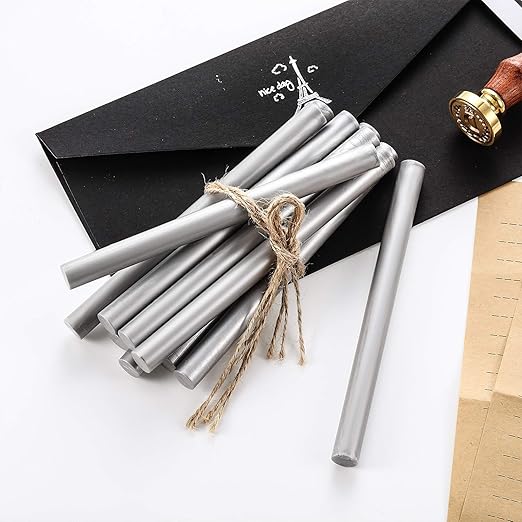 Nuanchu 15 Pcs Glue Gun Sealing Wax Sticks Retro Vintage Wax Sticks for Seal Stamp and Letter for Wedding Invitations Card Envelope Christmas Holiday Gift Ideas(Silver)