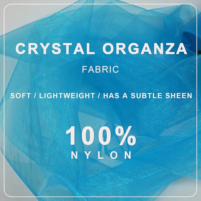 Organza Tulle Fabric Rolls, Crystal Organza 12" by 50 Yards (150 ft) Sheer Nylon Silky Shiny Netting Spool Bolt for DIY Craft Table Runner Wedding Baby Shower Party Decor (Turquoise)