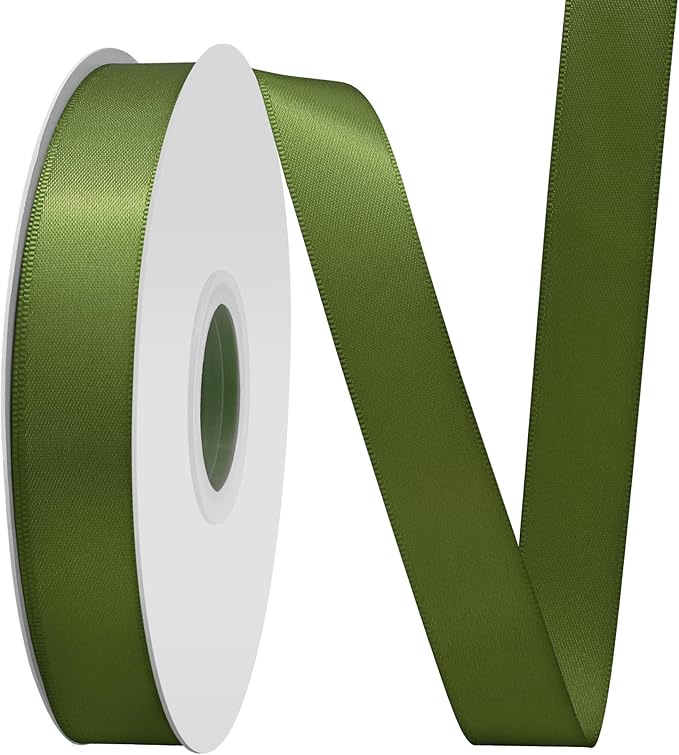 Moss Satin Ribbon 3/4" X 50 Yards Solid Color Double Faced Ribbons Perfect for Crafts Wedding Decor Bow Making Arts Sewing and More