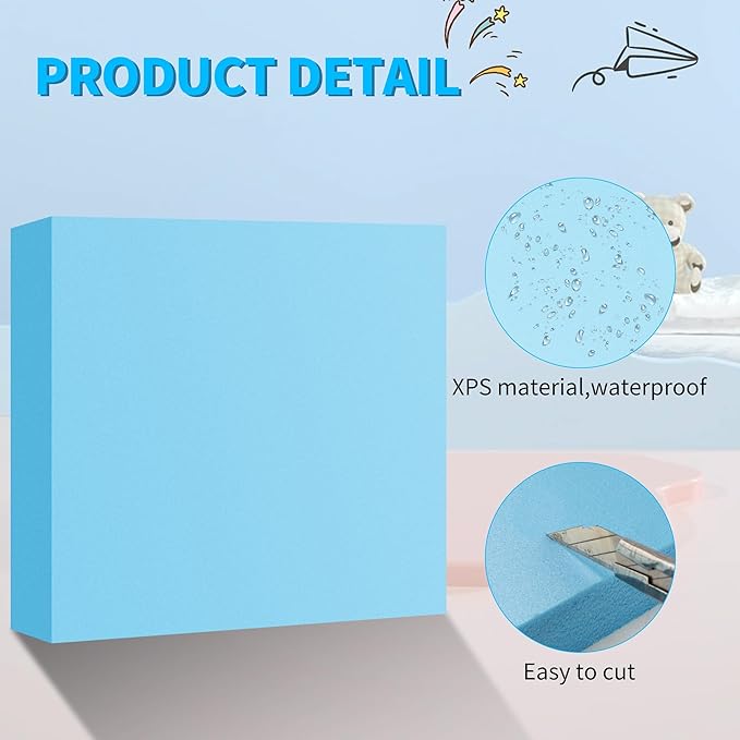 LuckyFoam Blue 4 Pack 12x12x2 inch Foam Sheets 2 Inch Thick Polystyrene Rectangles XPS Foam Board Craft for Insulating DIY Modeling Art Supplies