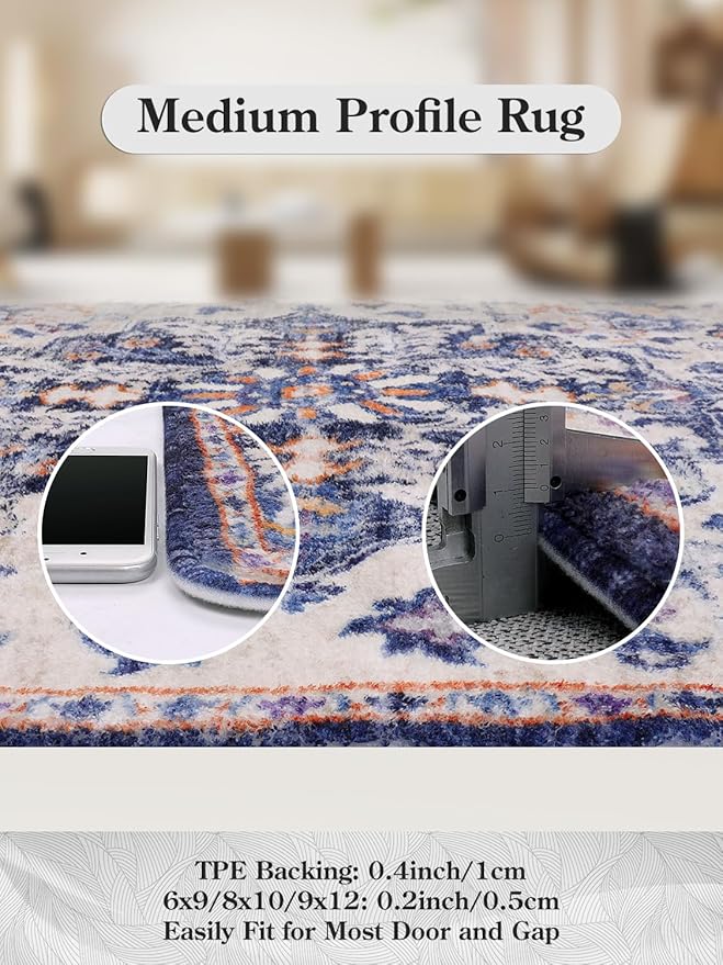 Lahome Washable Runner Rug, 2x5 Bohemian Kitchen Rug Runners Low Pile Bathroom Runner Rugs with Rubber Backing, Printed Throw Carpet Runners for Laundry Room Hallway Bedside, Blue Purple/Multi