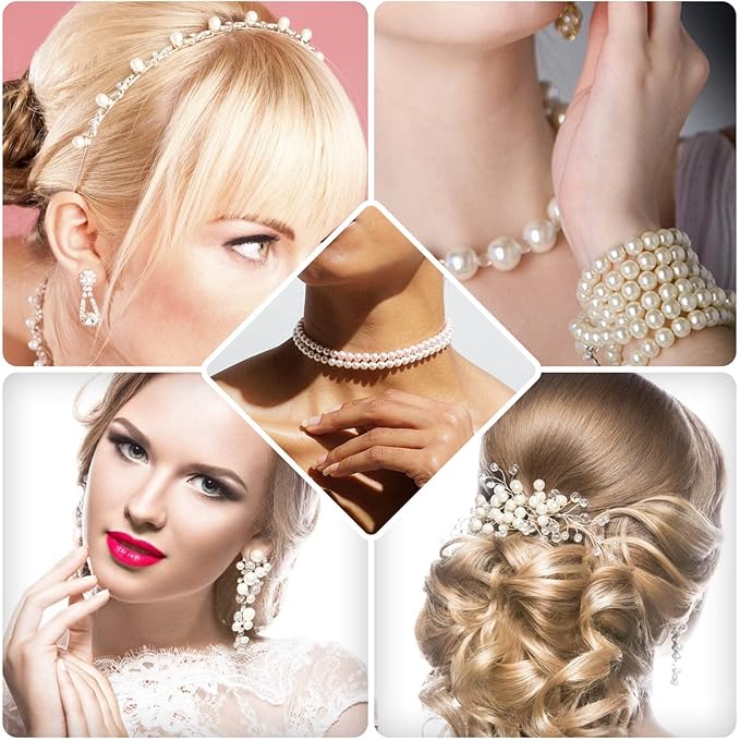Pearl Beads for Craft, Anezus 1000pcs Ivory Faux Fake Pearls, 6 mm Small Sew on Pearl Beads with holes for Jewelry Making, Bracelets, Necklaces, Hairs, Crafts, Decoration and Vase Filler