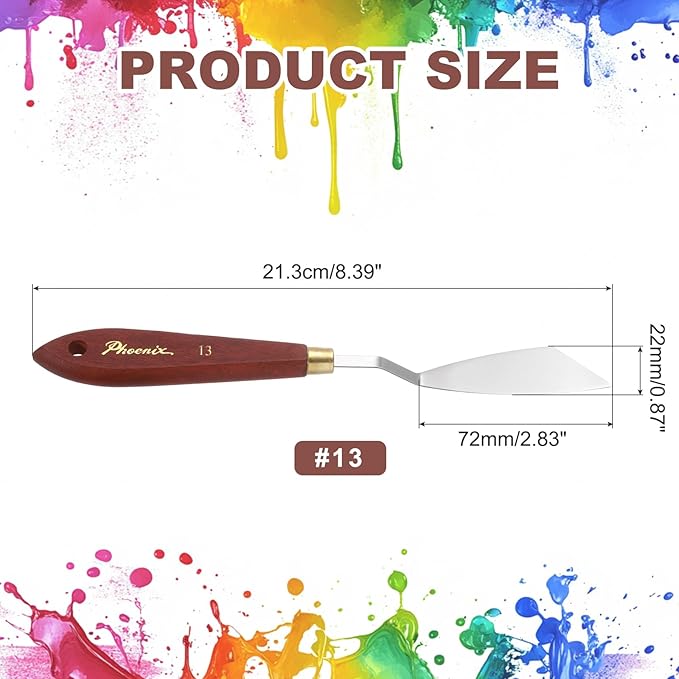 MECCANIXITY Pack of 1 Palette Knife No.13, 8.4" Long Palette Knives with Stainless Steel Flexible Spatula Pallet Knife and Wood Handle for Scraping, Mixing, Oil Acrylic Painting Canvas