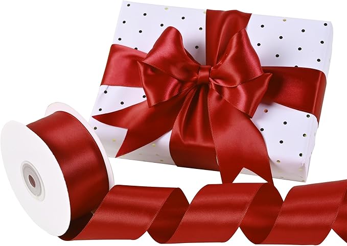 Red Satin Ribbon 1-1/2" X 50 Yards Solid Color Double Faced Ribbons Perfect for Crafts Wedding Decor Bow Making Arts Sewing and More