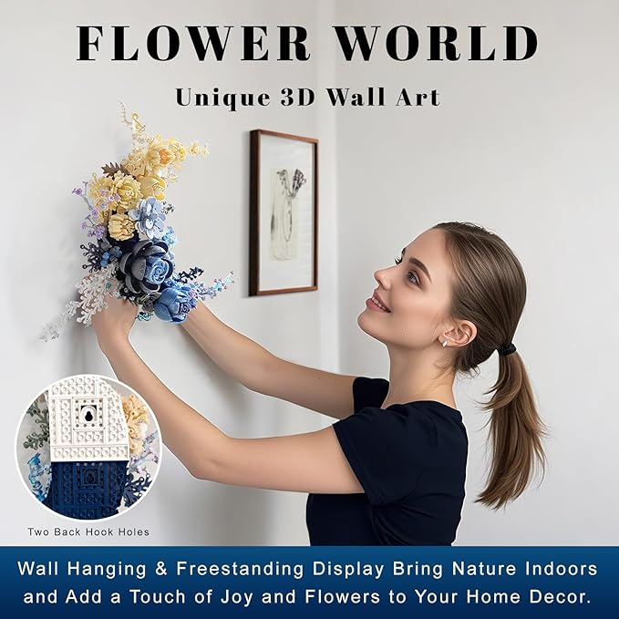 Blue Moon Flower Building Set, Botanical Collection Crescent-Shaped Artificial Flowers Building Blocks Kit Compatible with Lego for Adults Home Décor Wall Art Decoration
