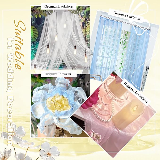 VACVELT Sheer Organza Fabric by The Yard, 60 Inch Wide Gold Organza Fabric Bolt Bridal Sheer Tulle Fabric, Silk Organza Roll for Wedding Party Decorations Backdrop Curtain (1 Yard)
