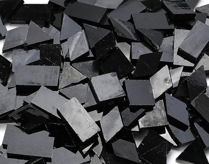 Multi-Color Options, Lanyani Glass Mosaic Tiles for Crafts,4 Shapes Mixed Colorful Glass Tiles Tiffany Stained Glass Pieces for Mosaic, 200 Pieces,Regular Black