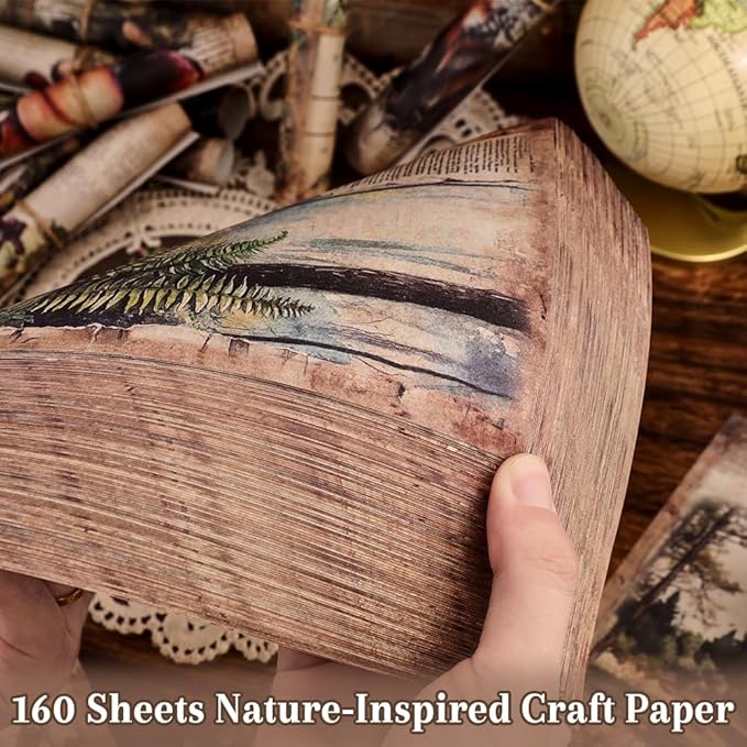 icceemee 160 Sheets of Nature Scrapbook Paper, journaling Scrapbook Supplies Craft Collage Paper Set, Junk Journal Bullet Journal Poster Room Decor for Card Making Decorative Gifts