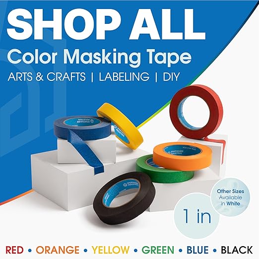 Spartan Industrial - 1" X 60 yd Black Masking Tape - 3 Color Tape Rolls for Arts and Crafts, Painting, and More - No Residue, 5.5 Mil