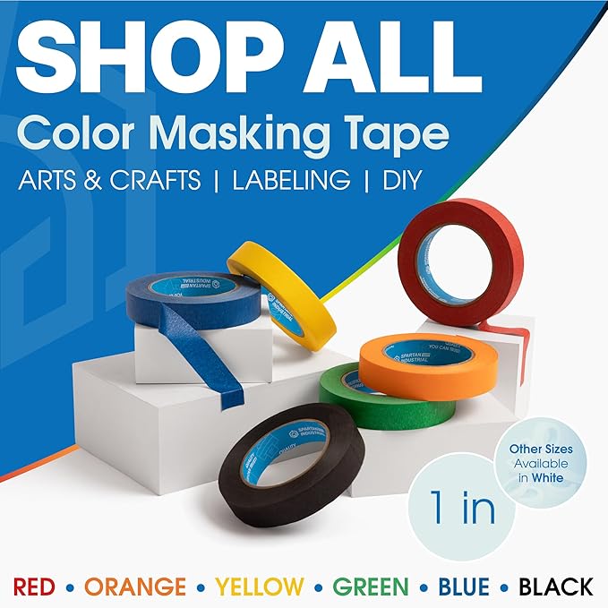 Spartan Industrial - 1" X 60 yd Orange Tape - 6 Colored Masking Tape Rolls for Home, Office, School Use - No Residue, 5.5 Mil