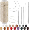 Ftyiwu Waxed Thread with Leather Hand Sewing Needles 32 Yards, 150D Flat Sewing Waxed Thread, and Leather Repair Needles for Home Upholstery Carpet Canvas Repair (Beige)