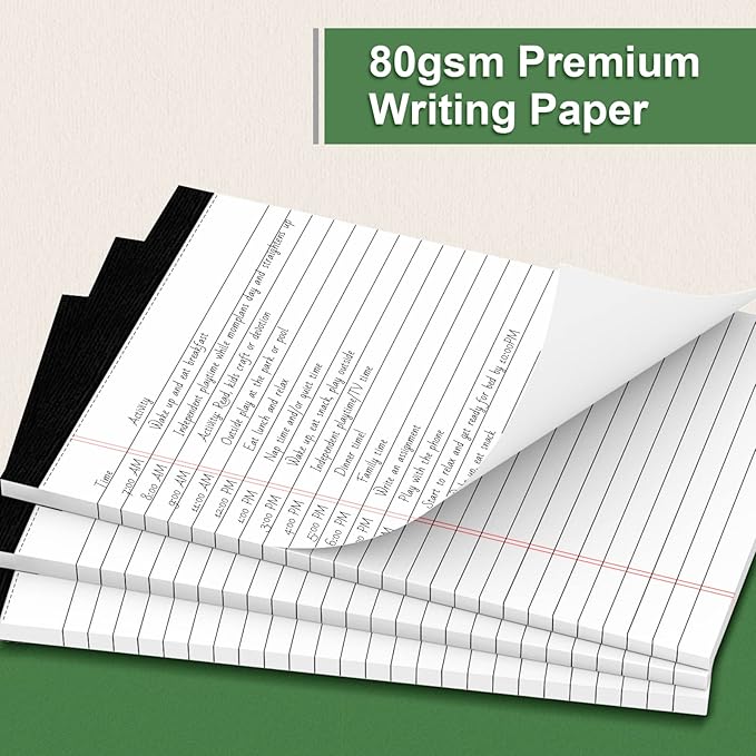 6 Pack Note Pads 5 x 8 Inch Writing Pads College Ruled Legal Pads, White Lined Notepad for Work or School, 30 Sheets/Pad, Perforated Recycled Note Paper for Note-Taking, Grocery List
