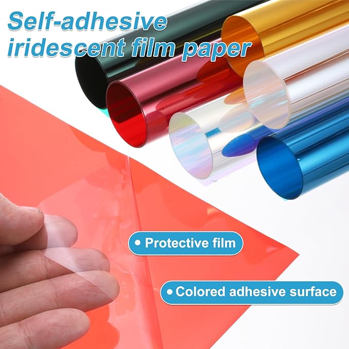 MECCANIXITY Iridescent Window Film,24" x 39" Iridescent Holographic PVC Fabric Dichroic Film Clear Vinyl Paper Roll for DIY Craft Gift Wrapping Bag Decoration,Light Gray