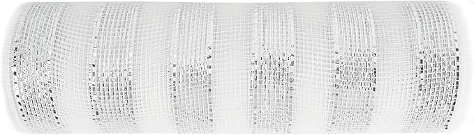 MEEDEE Silver Mesh Ribbon 10 Inch Deluxe Wide Foil Metallic Striped Deco Mesh Decorative Mesh Christmas Mesh Ribbon for Wreaths, Christmas Tree, Garland, Gift Wrapping, Bows Making (30 Feet)