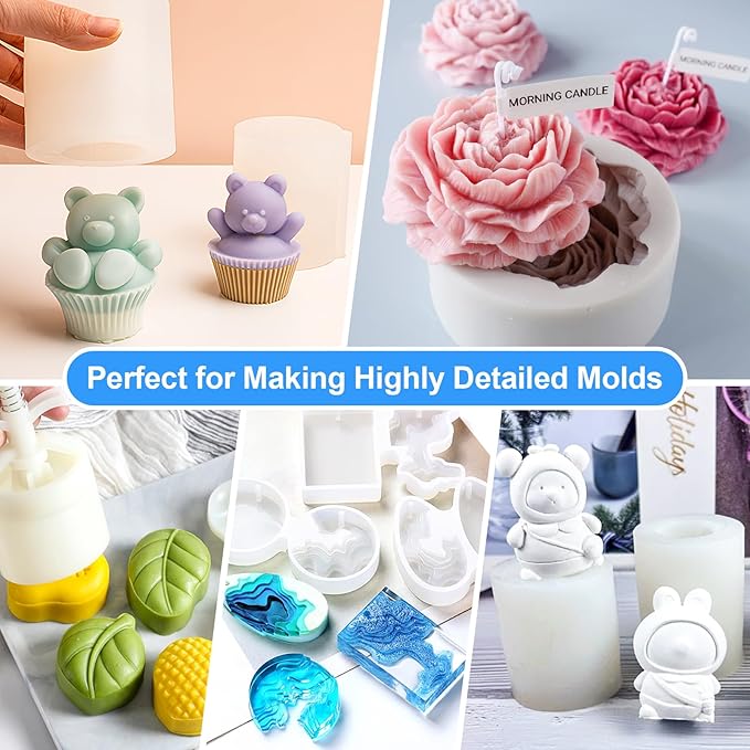 Silicone Mold Making Kit, 70.5oz 15A Elastic Liquid Silica Gel for Casting Resin molds and Candle & Soap Mold,Fast Cure Translucent Platinum Silicone Rubber