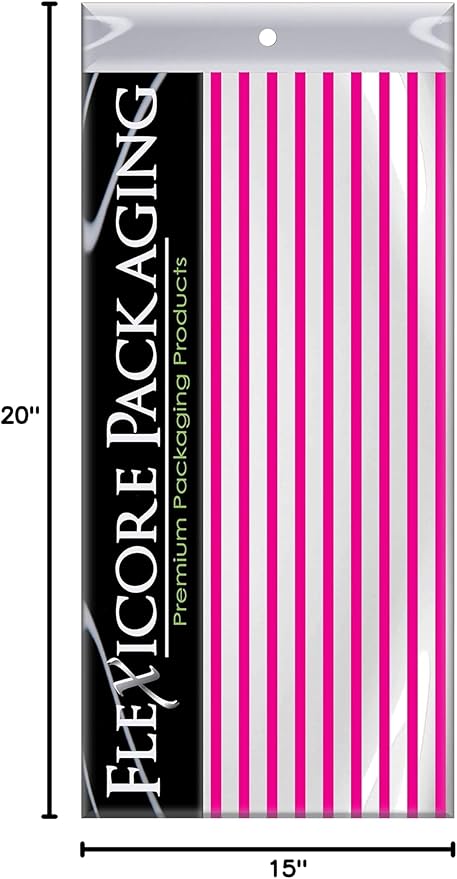 Flexicore Packaging Hot Pink Pin Stripe Print Gift Wrap Tissue Paper Size: 15 Inch X 20 Inch | Count: 10 Sheets | Color: Hot Pink Pin Stripe