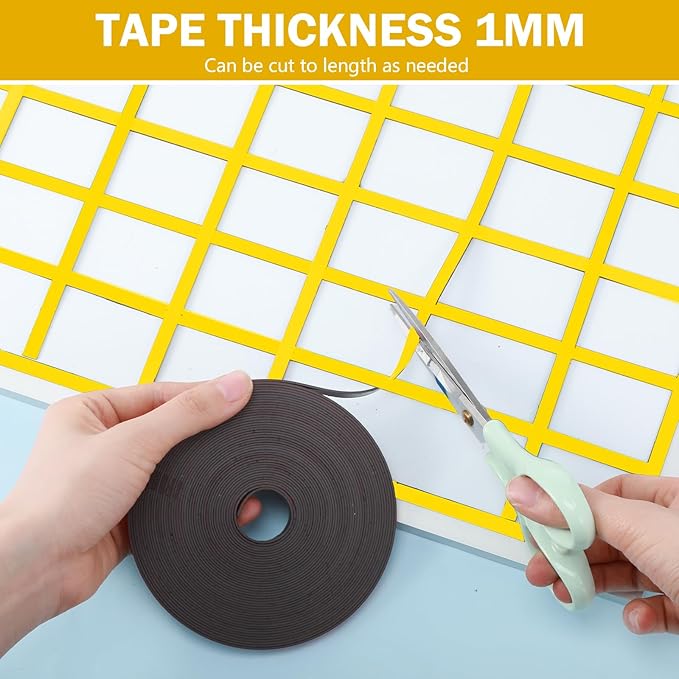Magnetic Tape Roll Thin Strips, 1/4 Inch x 33 Feet Magnetic Board Dividers Whiteboard Graphic Decorative Tape Marking Line for Classroom Office Art Accessories(Yellow)