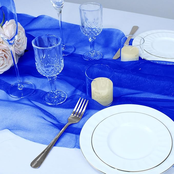 VACVELT Sheer Organza Fabric by The Yard, 60 Inch Wide Royal Blue Organza Fabric Bolt Bridal Sheer Tulle Fabric, Silk Organza Roll for Wedding Party Decorations Backdrop Curtain (10 Yards)