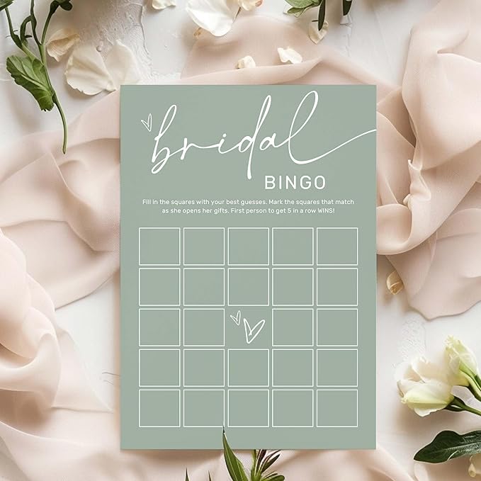 Bridal Shower Bingo, What Will The Bride to Be Receive, 25Pcs Bridal Bingo Game Cards, Engagement Party Games for Guests, Minimalist Green Wedding Party Supplies - C18