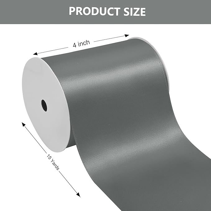 Silver Satin Ribbon 4 Inch X 15 Yards Solid Color Double Faced Ribbons Perfect for Crafts Wedding Decor Bow Making Arts Sewing and More