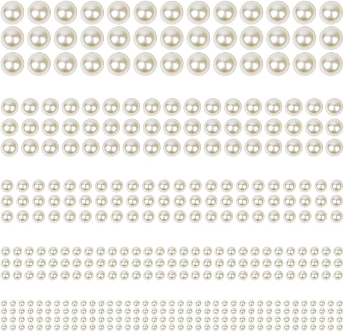Phinus 3732Pcs Hair Pearls, 3/4/5/6/8mm White and Beige Pearl Stickers for Crafts, Hair Pearls Stick on Body Gems for Eye Nails Make up and DIY Decorations